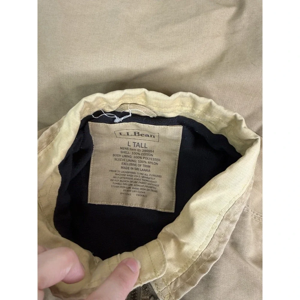 L.L.Bean Full Zip Bomber Jacket Men's Size Large Tall Beige Workwear